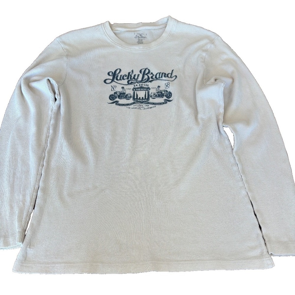 Lucky Brand Mens' Waffle Knit Thermal Graphic Logo American No 58 Shirt sz L